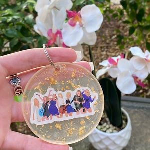 Taylor Swift Eras Cartoon & Gold Flakes Silver Hardware Keychain Bag Charm